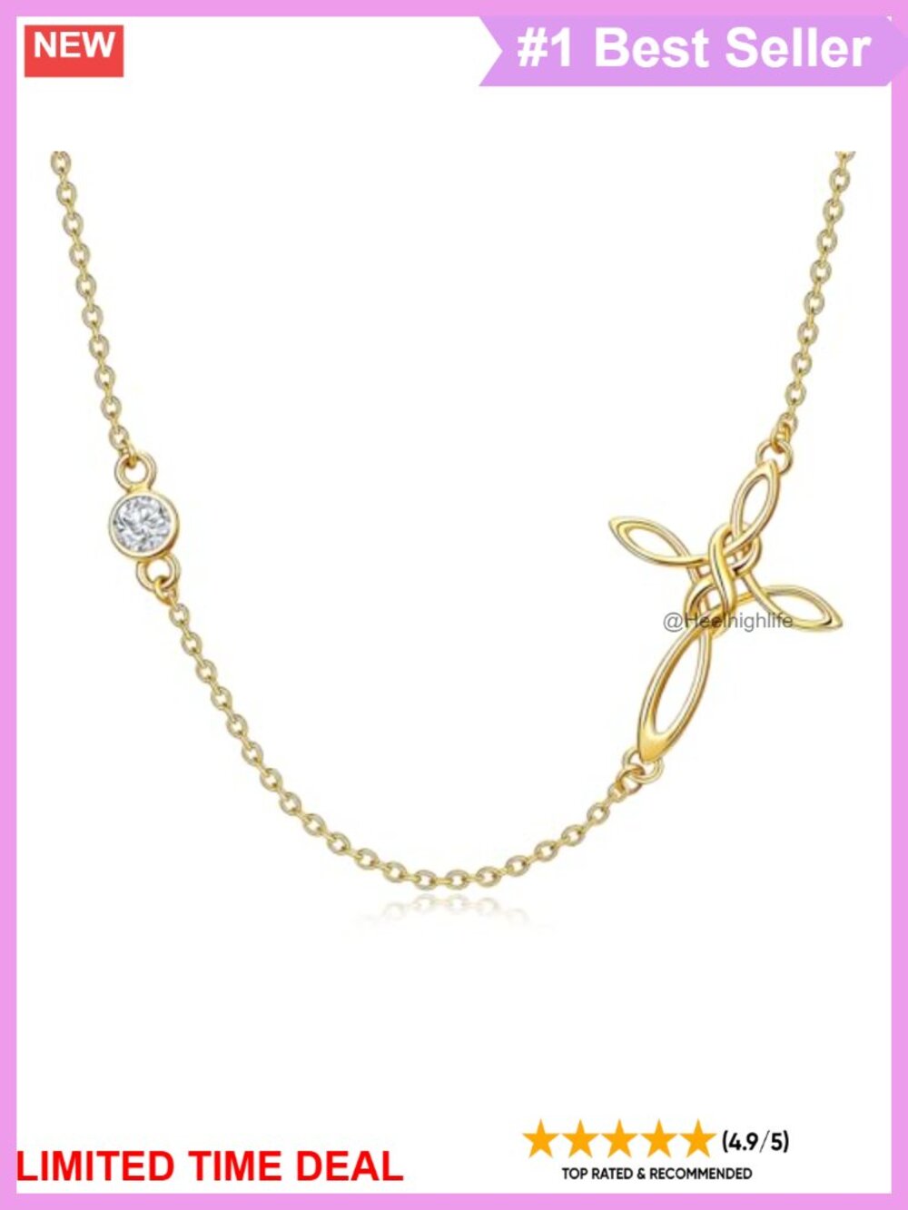 14K Gold Plated Celtic Cross Necklace CZ Cubic Zirconia